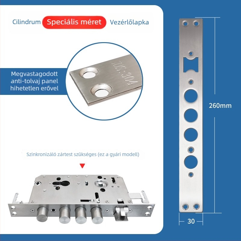 Ujjlenyomatos ajtózár test, rozsdamentes acél, 85 g, modell Guide plate, modern minimalista stílus