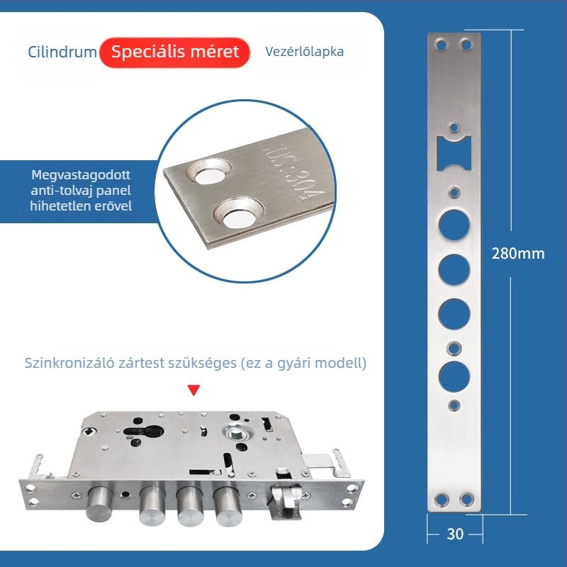 Ujjlenyomatos ajtózár test, rozsdamentes acél, 85 g, modell Guide plate, modern minimalista stílus