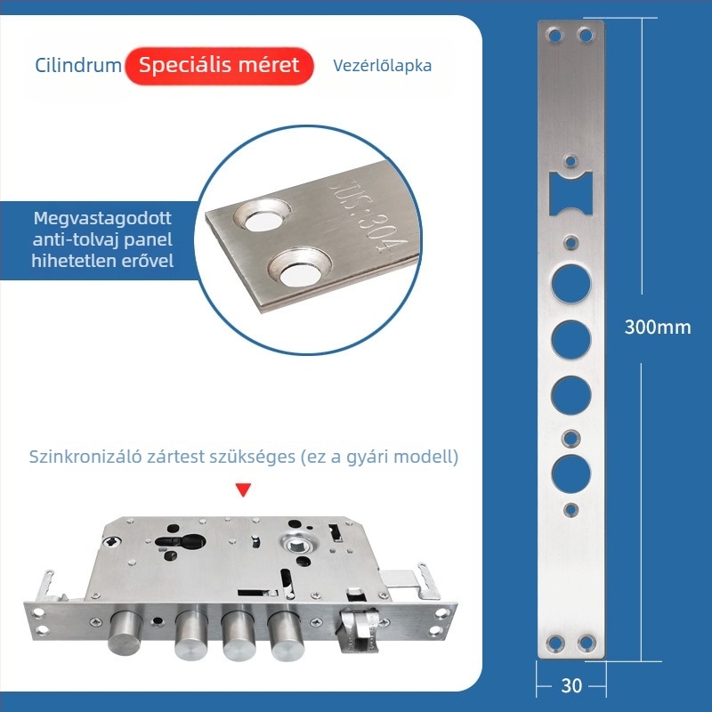 Ujjlenyomatos ajtózár test, rozsdamentes acél, 85 g, modell Guide plate, modern minimalista stílus