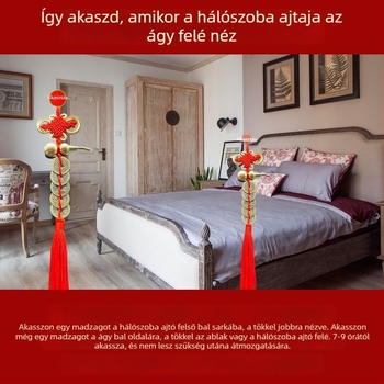 Sárgarézből készült kínai stílusú ágy melletti dekoratív dísztárgy tök motívummal és Öt Császár pénzmedállal