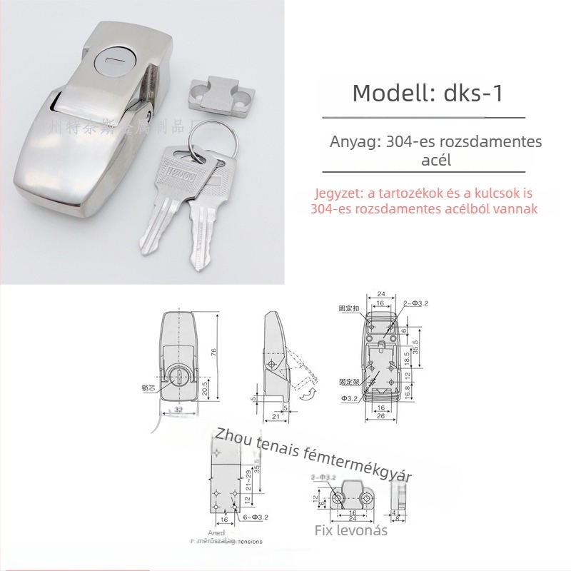 Ternis DK604/DKS hasp zár – cinkötvözet, elektromos szekrények és elosztó dobozok számára, modell DKS/DK604