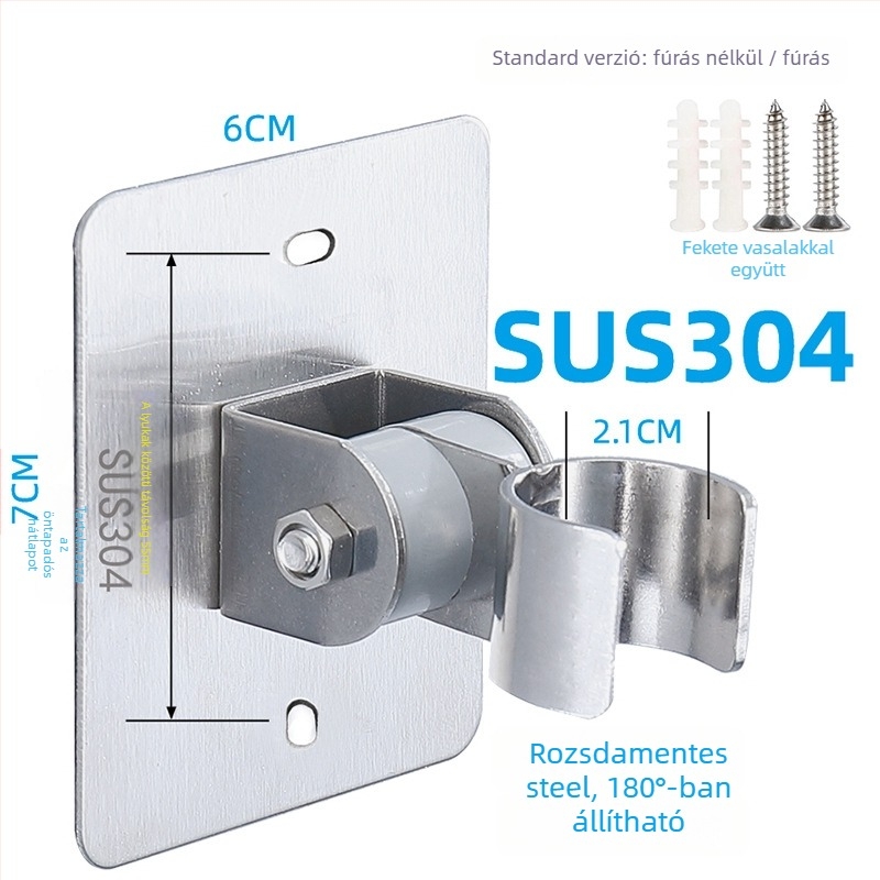 HZ388 rozsdamentes acél zuhanyállvány – fúrás nélküli szerelés, állítható zuhanyfej tartó esőzuhany funkcióval