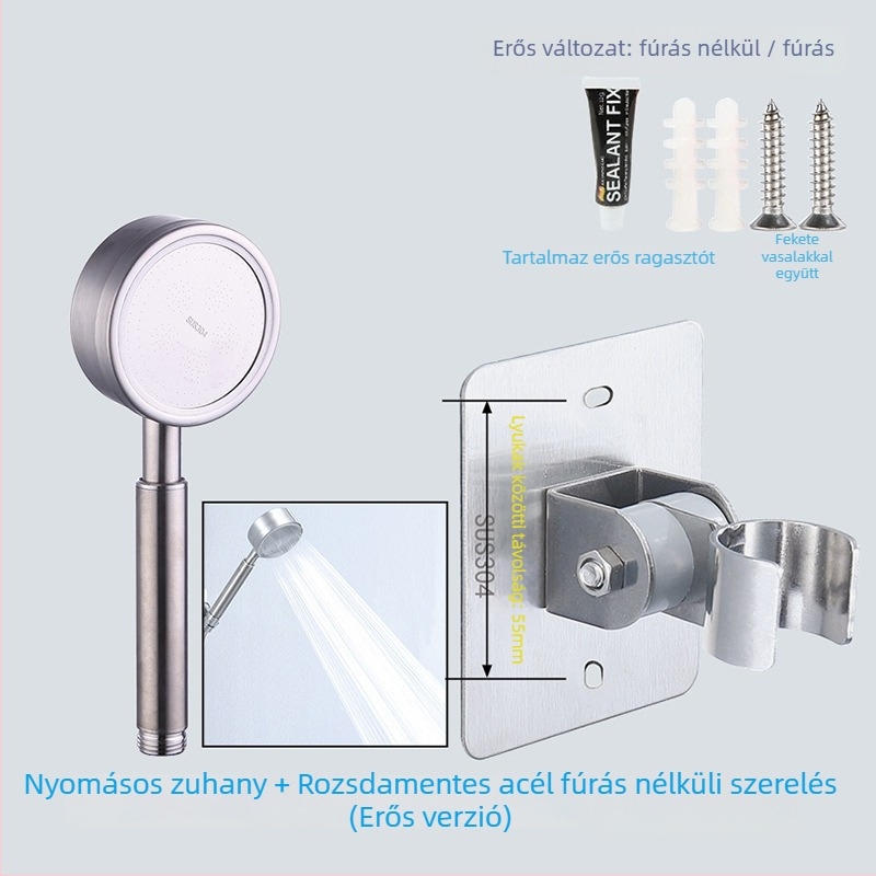 HZ388 rozsdamentes acél zuhanyállvány – fúrás nélküli szerelés, állítható zuhanyfej tartó esőzuhany funkcióval