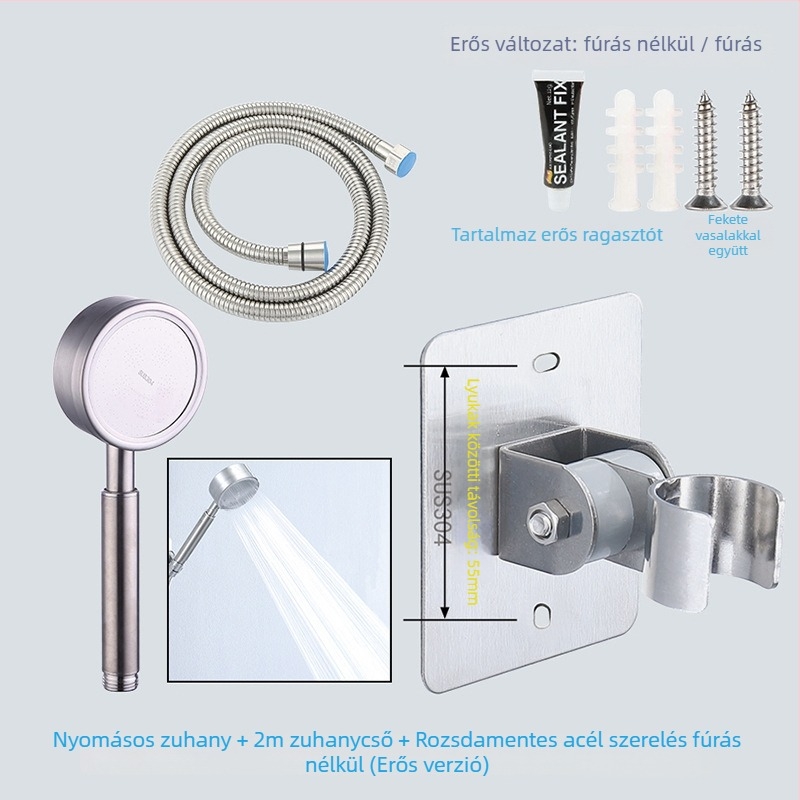 HZ388 rozsdamentes acél zuhanyállvány – fúrás nélküli szerelés, állítható zuhanyfej tartó esőzuhany funkcióval