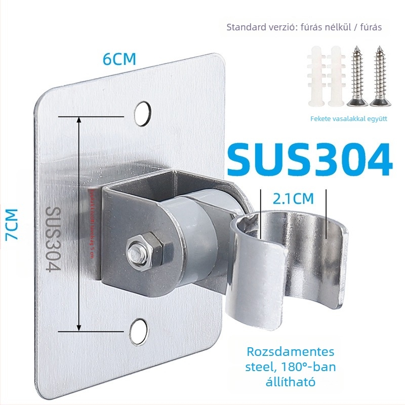 HZ388 rozsdamentes acél zuhanyállvány – fúrás nélküli szerelés, állítható zuhanyfej tartó esőzuhany funkcióval