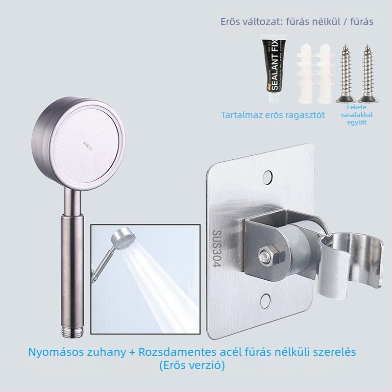 HZ388 rozsdamentes acél zuhanyállvány – fúrás nélküli szerelés, állítható zuhanyfej tartó esőzuhany funkcióval