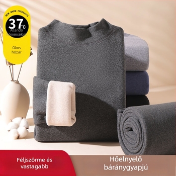 Férfiaknak készült termikus alsóruha készlet báránygyapjú-flíssel bélelt, extra vastag anyag (501-600 g/m²), 90-95% akril, hosszú ujjú, gallér egy vonalban
