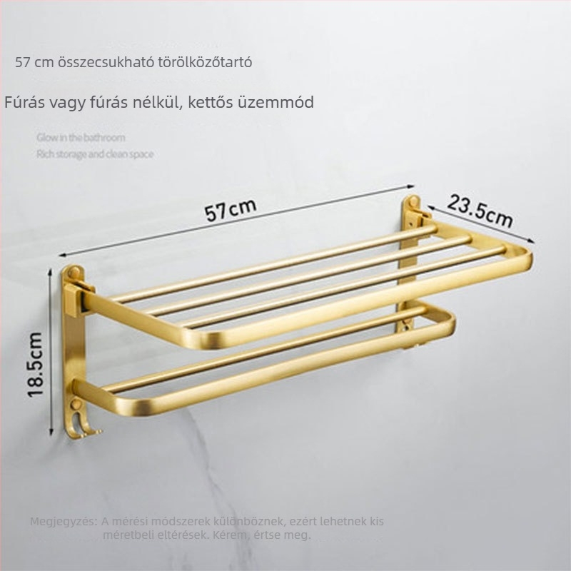 Fali tartó törölközőkészlet fürdőszobába, Space alumínium, csiszolt anodizált bevonattal, európai stílusú könnyű luxus, 2–6+ darabos készlet