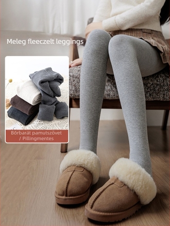 Pamut leggings filccel bélelt, magas derekú, szoros fazon, bordázott textúra, közepes vastagság