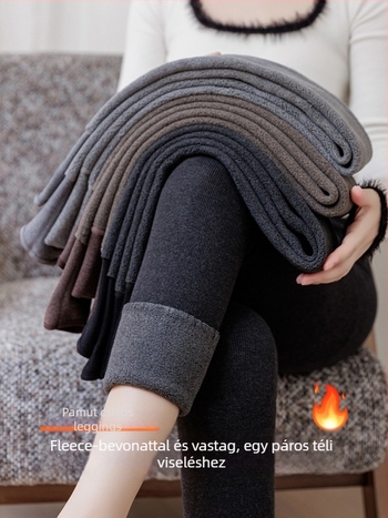 Pamut leggings filccel bélelt, magas derekú, szoros fazon, bordázott textúra, közepes vastagság