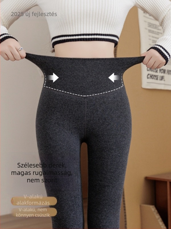 Pamut leggings filccel bélelt, magas derekú, szoros fazon, bordázott textúra, közepes vastagság