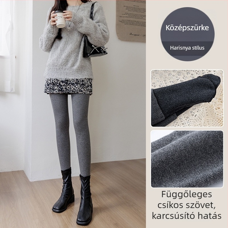 Pamut leggings filccel bélelt, magas derekú, szoros fazon, bordázott textúra, közepes vastagság