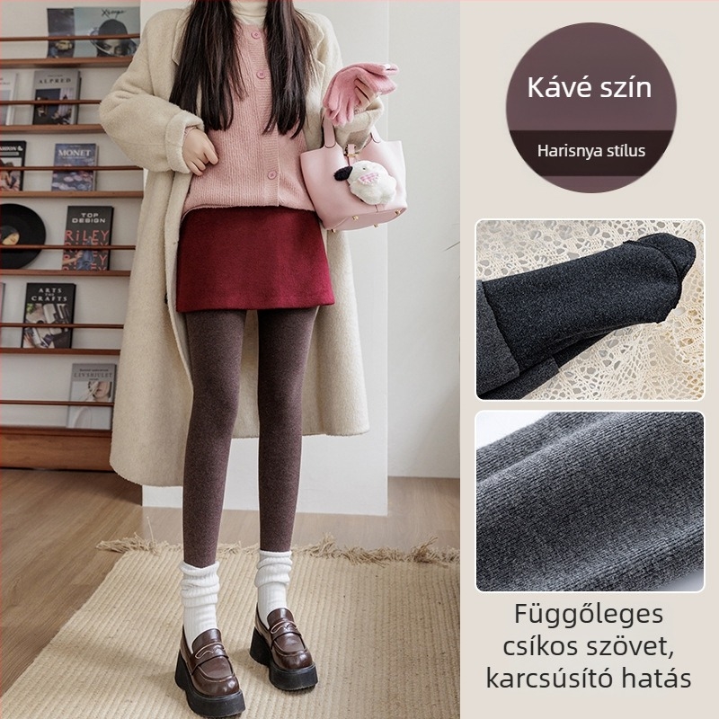 Pamut leggings filccel bélelt, magas derekú, szoros fazon, bordázott textúra, közepes vastagság