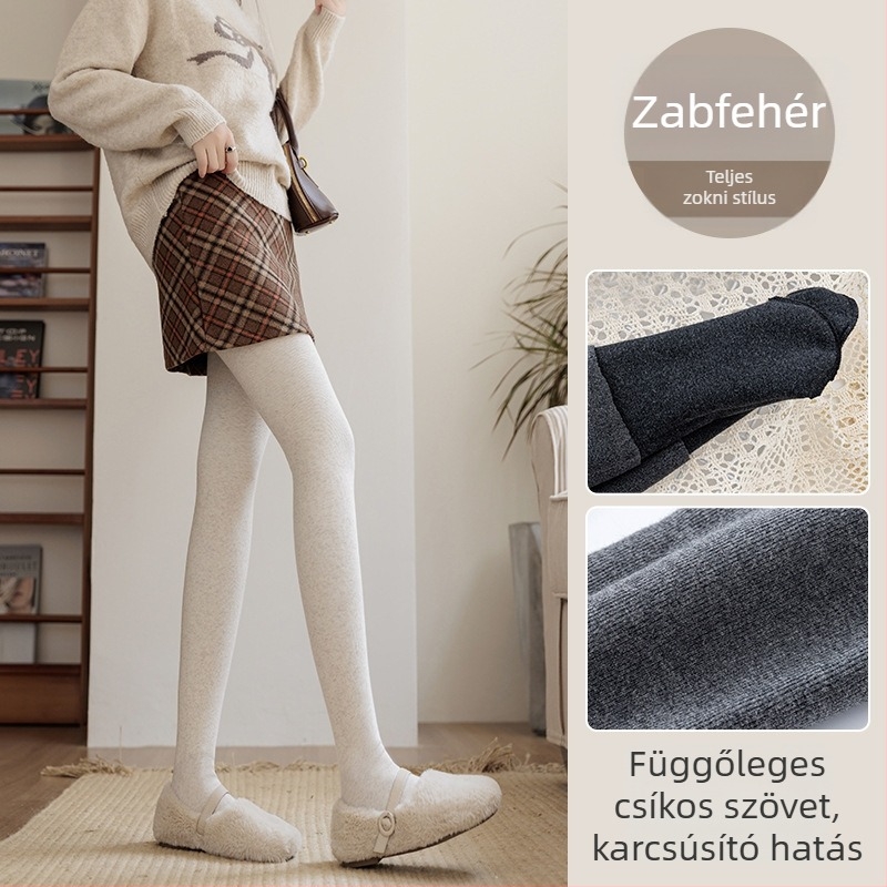 Pamut leggings filccel bélelt, magas derekú, szoros fazon, bordázott textúra, közepes vastagság