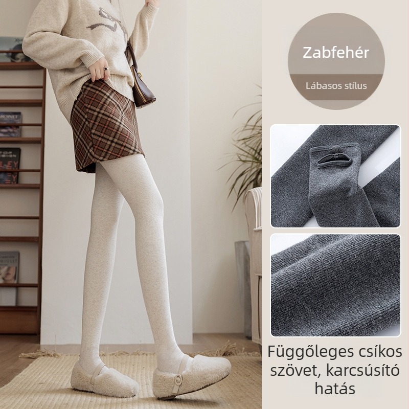 Pamut leggings filccel bélelt, magas derekú, szoros fazon, bordázott textúra, közepes vastagság