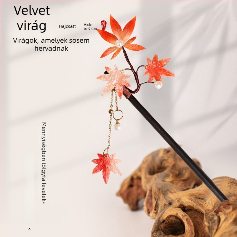 Velúr virágos hajtű – DIY anyagkészlet, ősi stílus, ötvözet, egyedileg csomagolva, 2025 tavasz