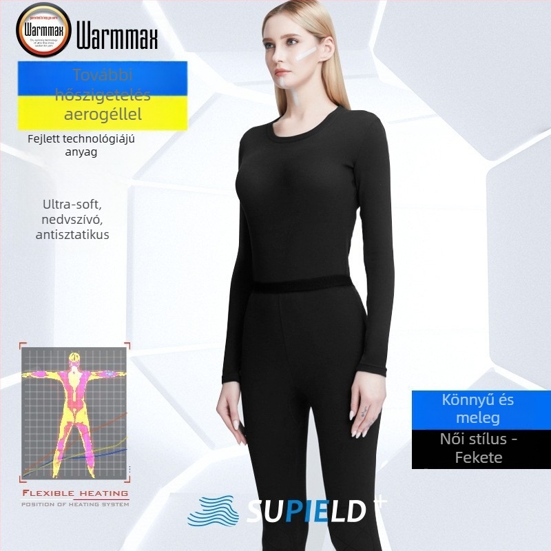 Aerogél termosz készlet uniszex, fleece bélés, térdvédős, kerek nyakú, hosszú ujjú felső és nadrág, egy rétegű, 181–200 g/m²