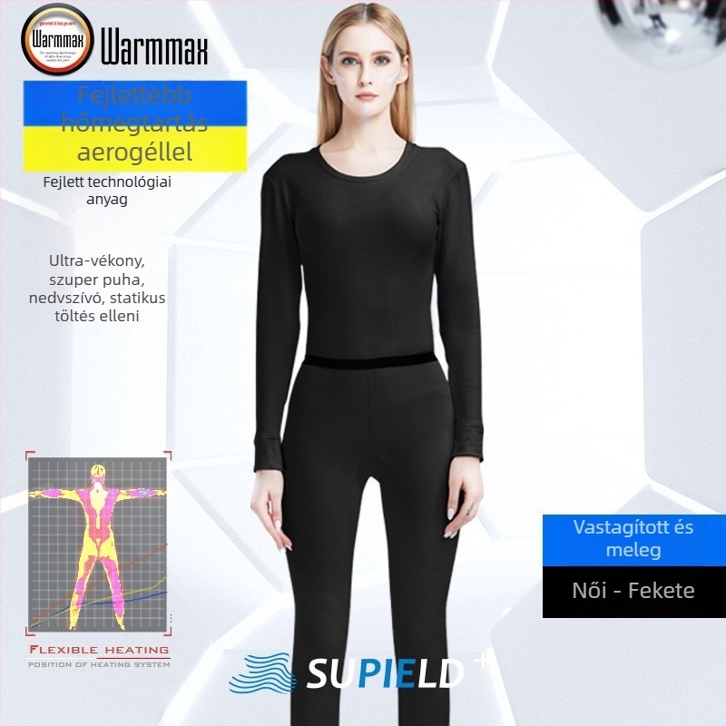 Aerogél termosz készlet uniszex, fleece bélés, térdvédős, kerek nyakú, hosszú ujjú felső és nadrág, egy rétegű, 181–200 g/m²