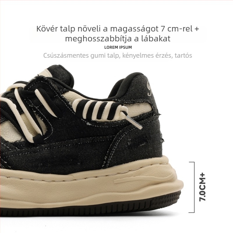 Okko magasságot növelő sportcipő 7 cm, felső rész kevert anyagból, alacsony profilú felső rész, fűzőkkel záródó, gumitalp, mikroszálas talpbetét