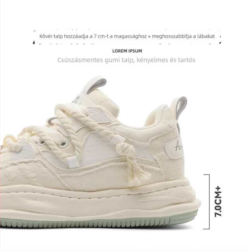 Okko magasságot növelő sportcipő 7 cm, felső rész kevert anyagból, alacsony profilú felső rész, fűzőkkel záródó, gumitalp, mikroszálas talpbetét