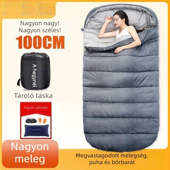 Felnőtt alvózsák, kültéri, széles és vastag, négy évszakos, hordozható, téglalap alakú dizájn; anyag: nylon; bélés: poliészter-pamut