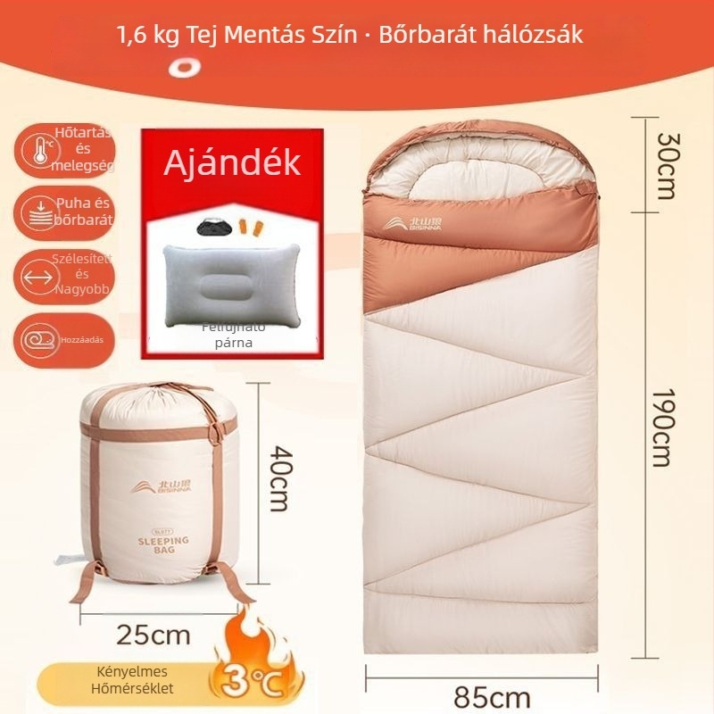 Felnőtt alvózsák, kültéri, széles és vastag, négy évszakos, hordozható, téglalap alakú dizájn; anyag: nylon; bélés: poliészter-pamut