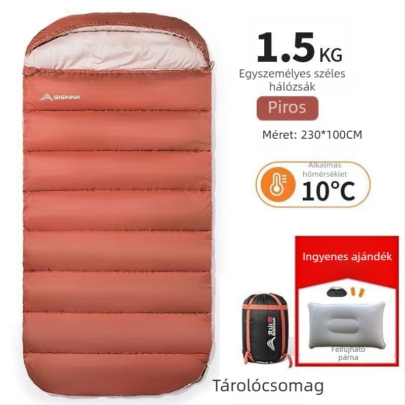 Felnőtt alvózsák, kültéri, széles és vastag, négy évszakos, hordozható, téglalap alakú dizájn; anyag: nylon; bélés: poliészter-pamut