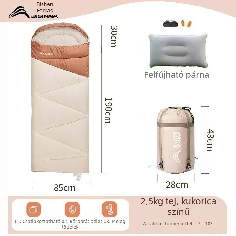 Felnőtt alvózsák, kültéri, széles és vastag, négy évszakos, hordozható, téglalap alakú dizájn; anyag: nylon; bélés: poliészter-pamut