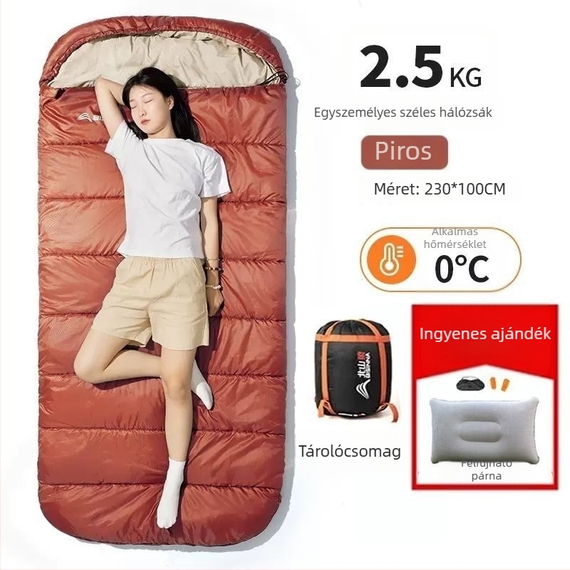 Felnőtt alvózsák, kültéri, széles és vastag, négy évszakos, hordozható, téglalap alakú dizájn; anyag: nylon; bélés: poliészter-pamut