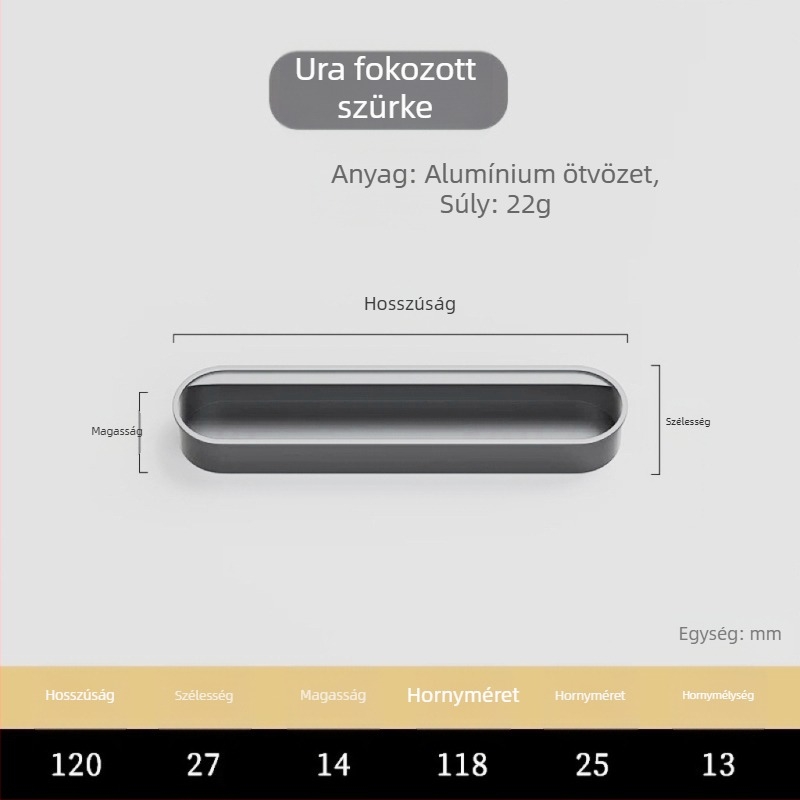 Rejtett beépített fogantyú szekrényajtókhoz — alumínium ötvözet, permetezett felület, modern minimalista stílus