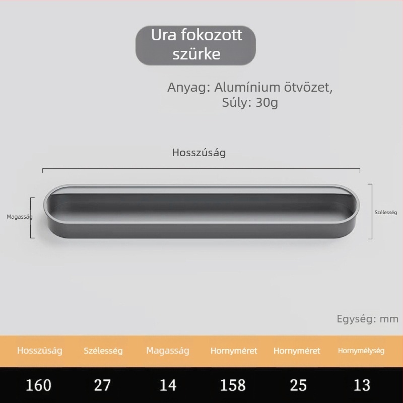 Rejtett beépített fogantyú szekrényajtókhoz — alumínium ötvözet, permetezett felület, modern minimalista stílus