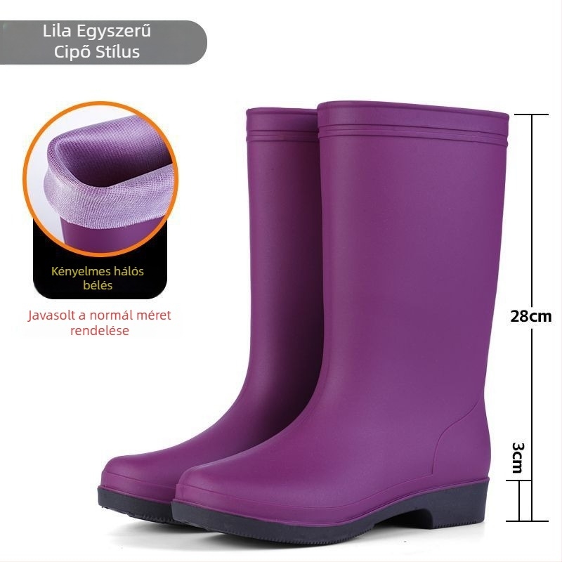 Női magas PVC esőcsizma fleece béléssel, vízálló és csúszásmentes, alacsony sarok 1-3 cm, négy évszakos