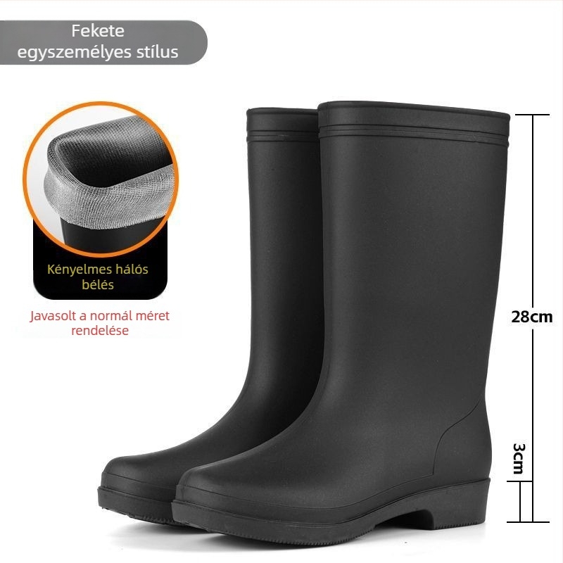 Női magas PVC esőcsizma fleece béléssel, vízálló és csúszásmentes, alacsony sarok 1-3 cm, négy évszakos