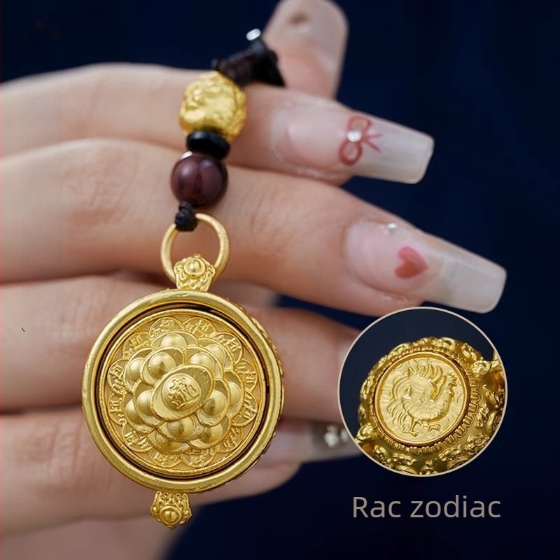 Sárgaréz kulcstartó 12 állatövi motívummal és bőségszarv motívummal, klasszikus stílus