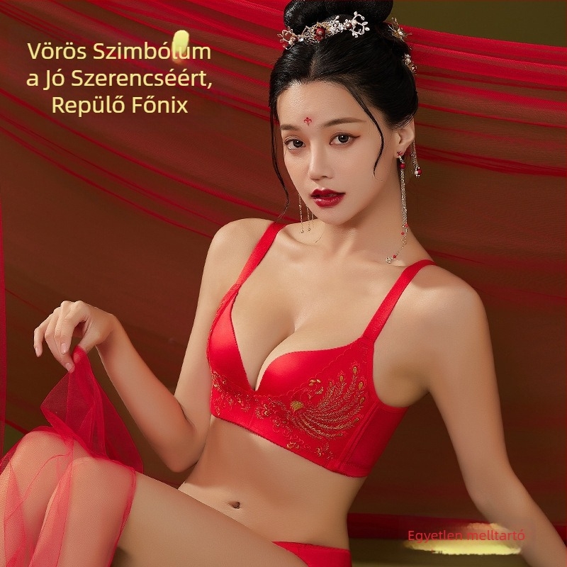 Csipés hímzett melltartó szett, 3/4-es kosár, merevítő nélküli, formázott kosár vékony felső és vastag alsó, fő anyag nylon, bélés spandex, hátoldali négy sor kapocs