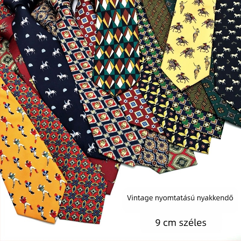 Férfi nyakkendő geometriai mintával, gallérvirág részlettel, poliészter szálból