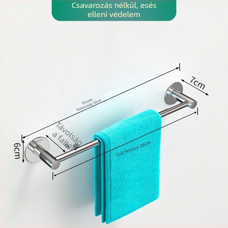 Fali törölközőtartó, 304 rozsdamentes acélból, krómozott felülettel, modern minimalist stílus, két darabos készlet