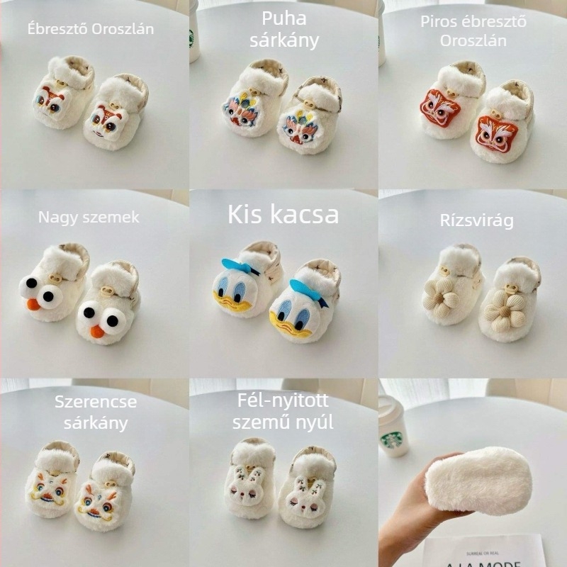 Baba cipők ősz-télre, uniszex, kisbabáknak, járócipők, talp pamut, felső rész mikroszálas, mesefigurás mintázat, téli szezonban, 6–12 hónapos korosztálynak