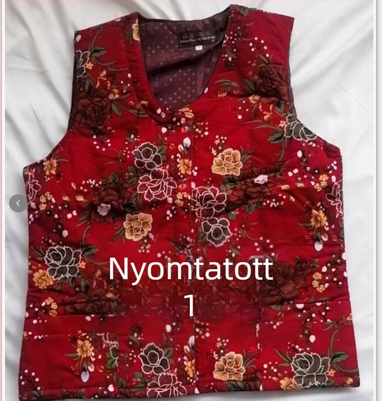 Női mellény külső viseletre, V-nyakú, rövid fazon, A-alakú szabás, cipzár, poliészter töltet