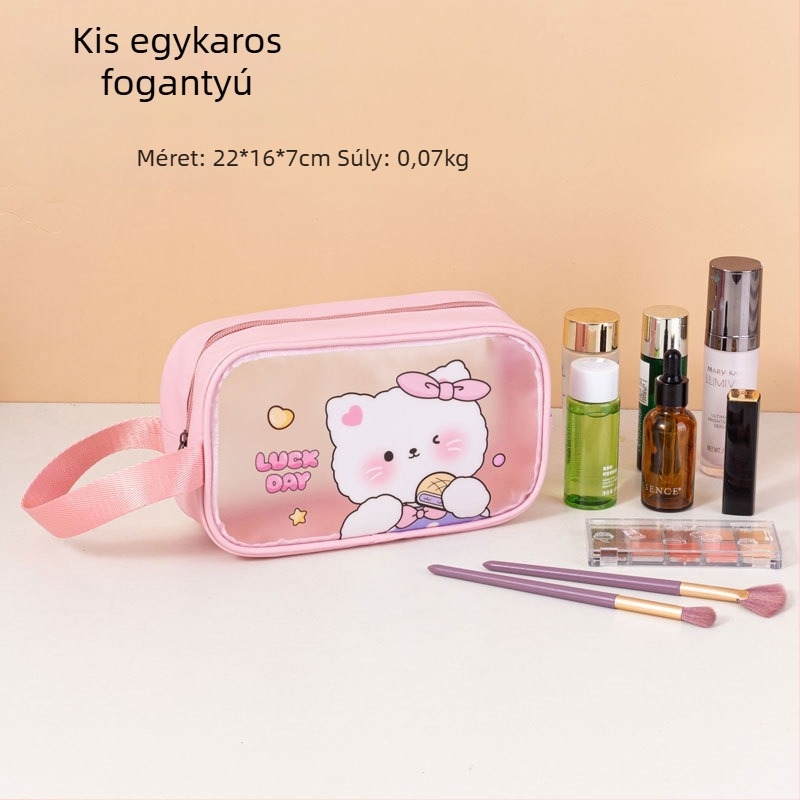 Rajzfilm mintás vízálló neszesszer kozmetikai táska, nagy kapacitású, PVC anyag, cipzár, száraz-nedves elválasztás