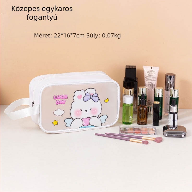 Rajzfilm mintás vízálló neszesszer kozmetikai táska, nagy kapacitású, PVC anyag, cipzár, száraz-nedves elválasztás