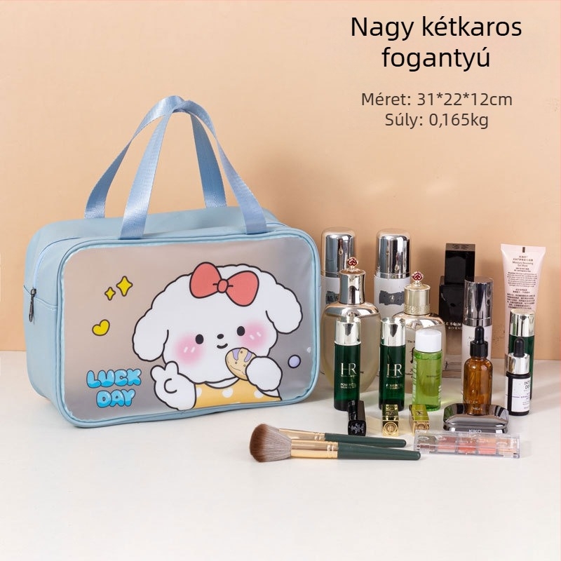 Rajzfilm mintás vízálló neszesszer kozmetikai táska, nagy kapacitású, PVC anyag, cipzár, száraz-nedves elválasztás