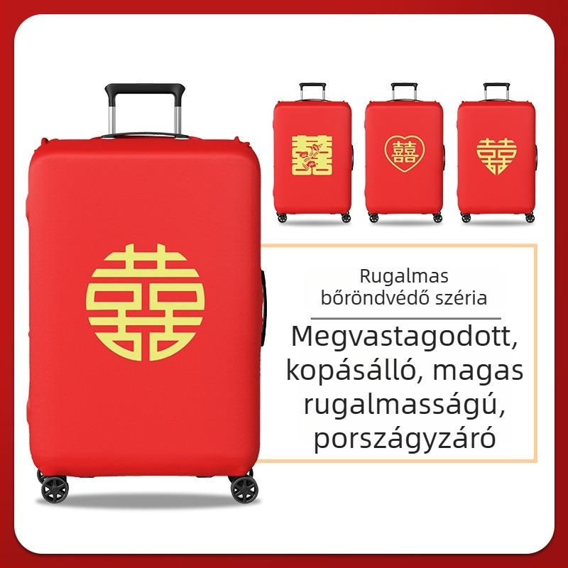 Esküvői bőröndvédő huzat Velcro-zárással, poliészter, univerzális görgők, szöveges mintázat, minimalistán csendes luxus