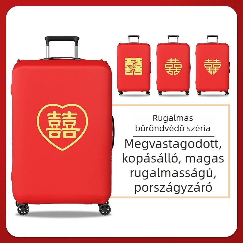 Esküvői bőröndvédő huzat Velcro-zárással, poliészter, univerzális görgők, szöveges mintázat, minimalistán csendes luxus