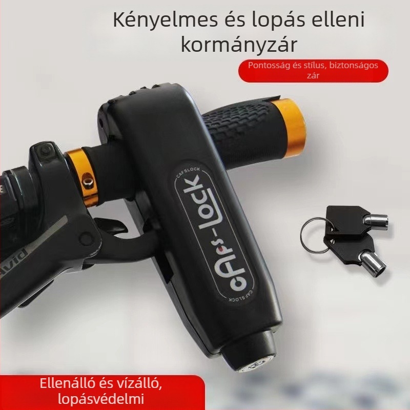Kormányzár riasztóval – Classic modell; anyag: alumíniumötvözet / réz; kompatibil elektromos járművekkel, motorkerékpárokkal és háromkerekűekkel; súly 0.2 kg