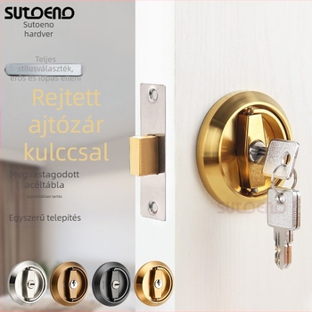 Rejtett ajtózár 304 rozsdamentes acélból, kulccsal, beépített fogantyú, kör alakú falhoz rögzíthető