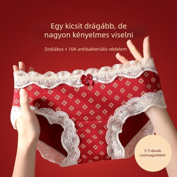 Pamut csipkés háromszög alakú női bugyik tiniknek – antibakteriális, 95–100% pamut, középmagas derekú, virágos mintázat, ló év zodiákusa