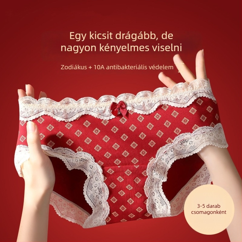 Pamut csipkés háromszög alakú női bugyik tiniknek – antibakteriális, 95–100% pamut, középmagas derekú, virágos mintázat, ló év zodiákusa