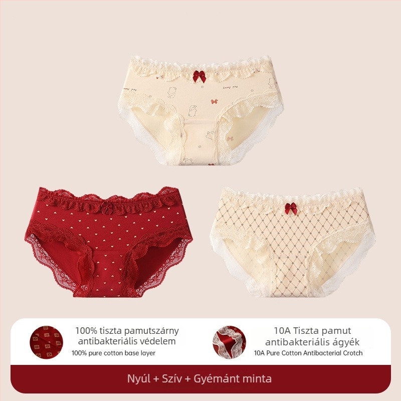 Pamut csipkés háromszög alakú női bugyik tiniknek – antibakteriális, 95–100% pamut, középmagas derekú, virágos mintázat, ló év zodiákusa