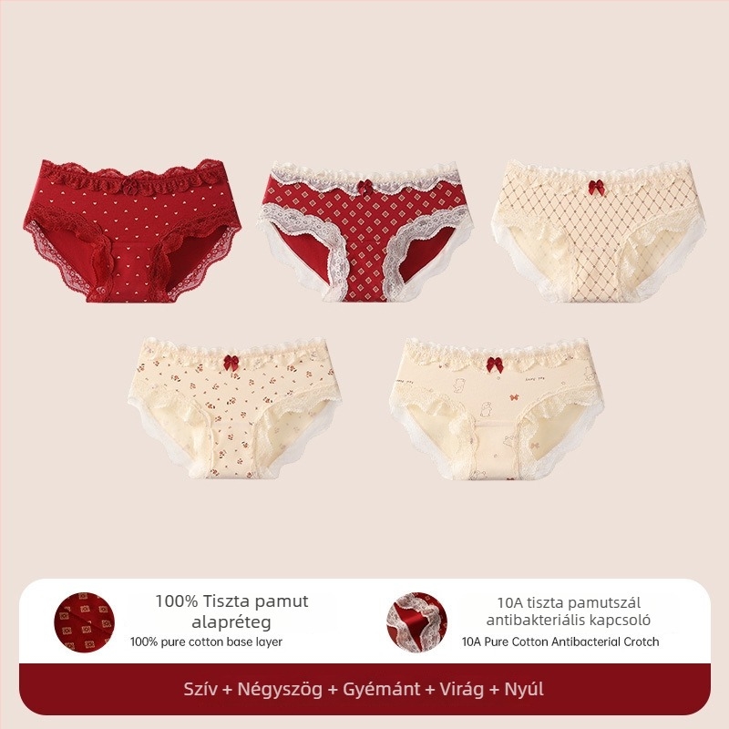 Pamut csipkés háromszög alakú női bugyik tiniknek – antibakteriális, 95–100% pamut, középmagas derekú, virágos mintázat, ló év zodiákusa